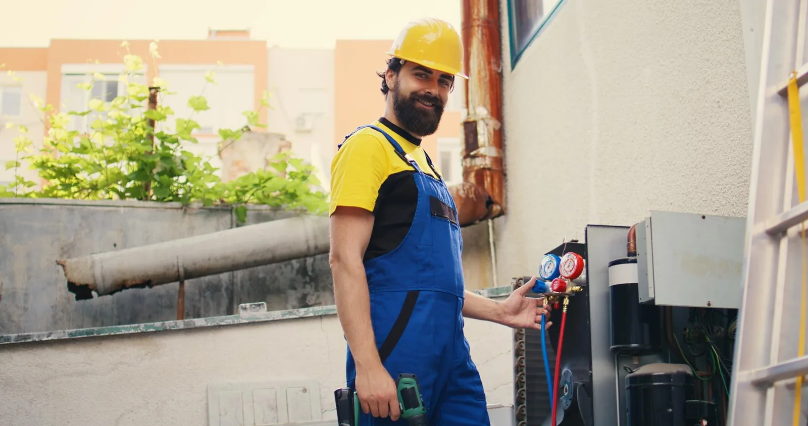 Technicien contrôlant une installation thermodynamique